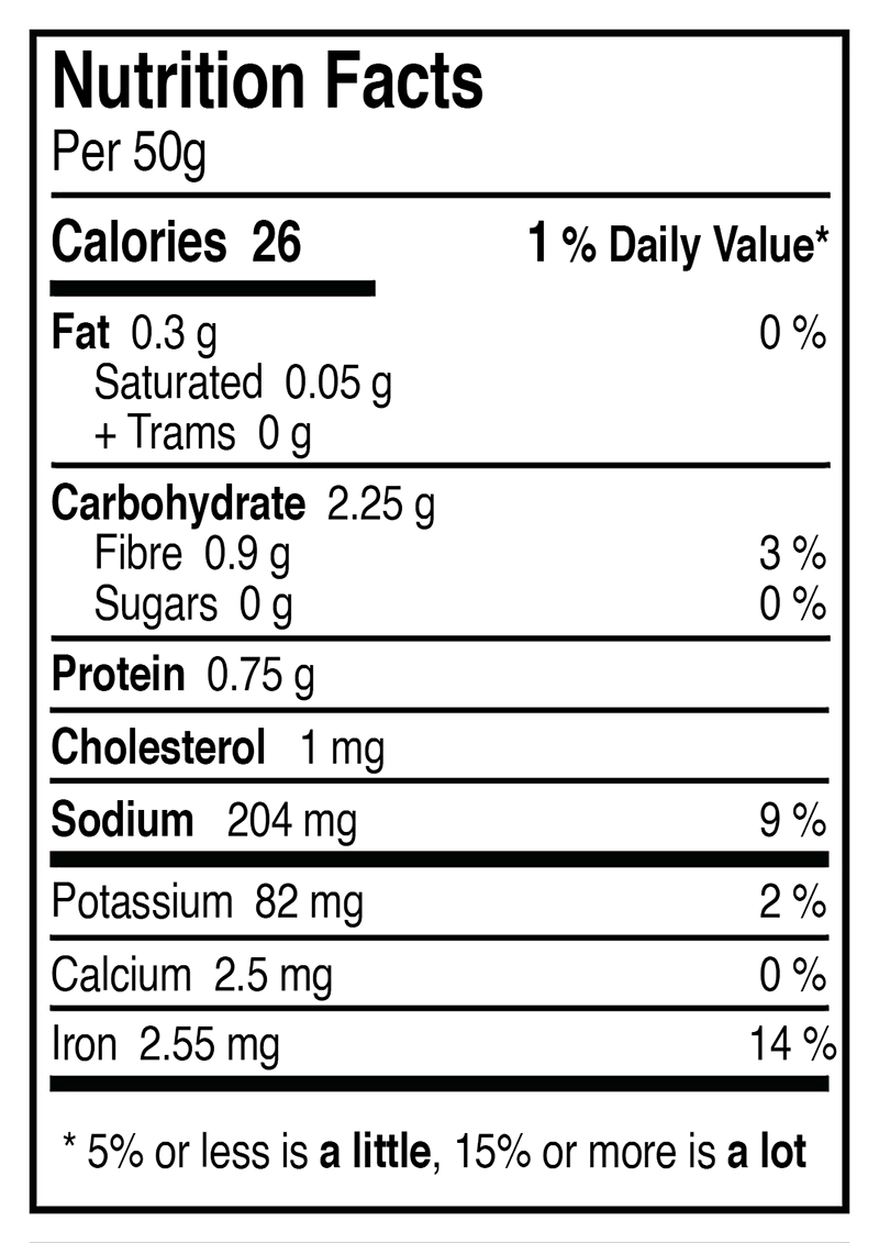 Nutrition Facts Vertical for 파김치 Nutrition Facts Vertical for 파김치
