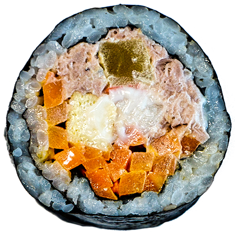 Single Tuna Roll Beef Kimbap Cross Section